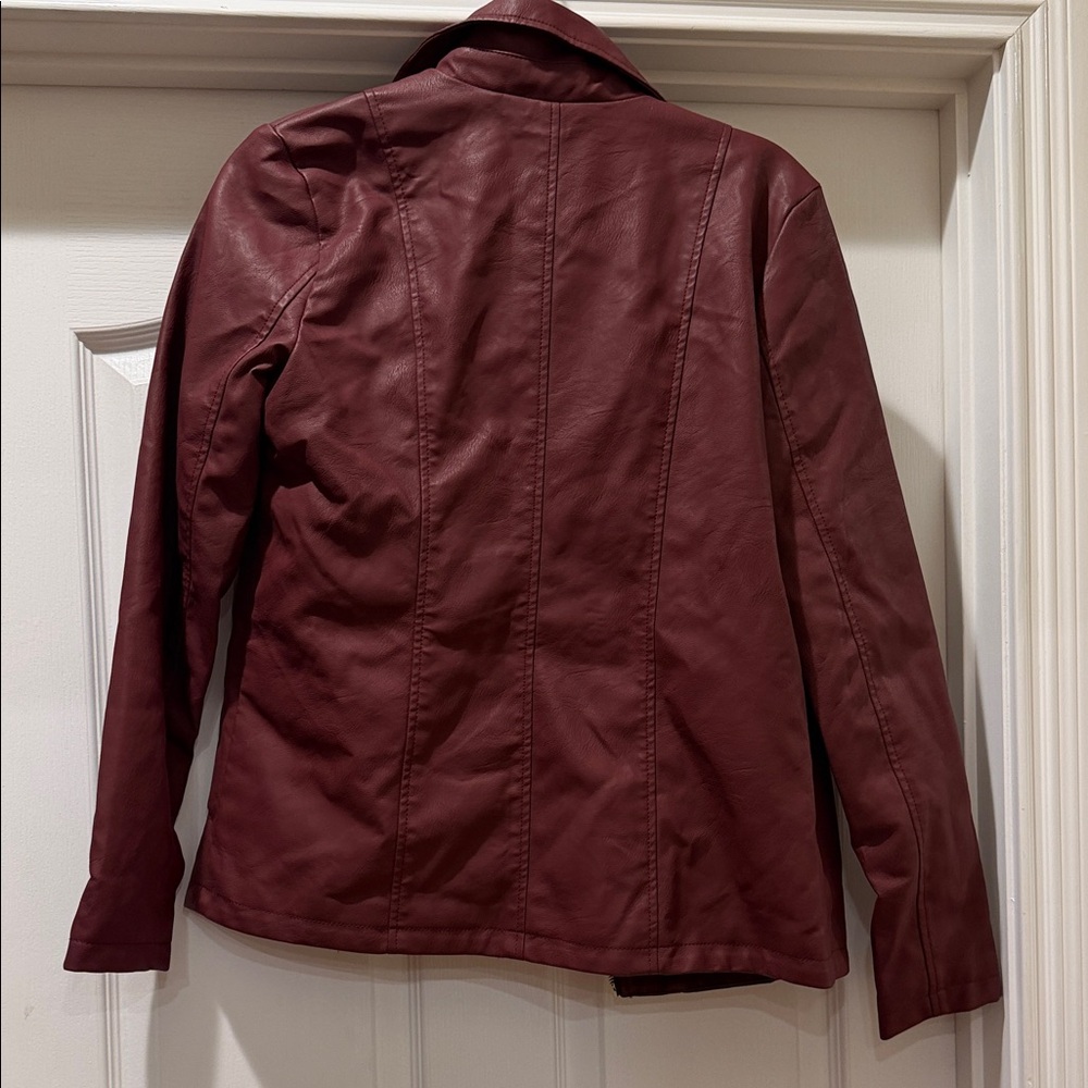 Deep Red Leather-look Jacket - Picture 5 of 5